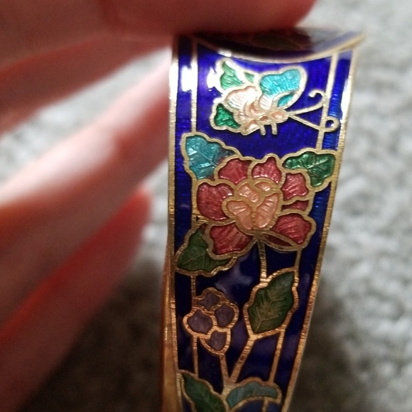 Vintage Cloisonné rose and butterfly bracelet - Picture 7 of 7